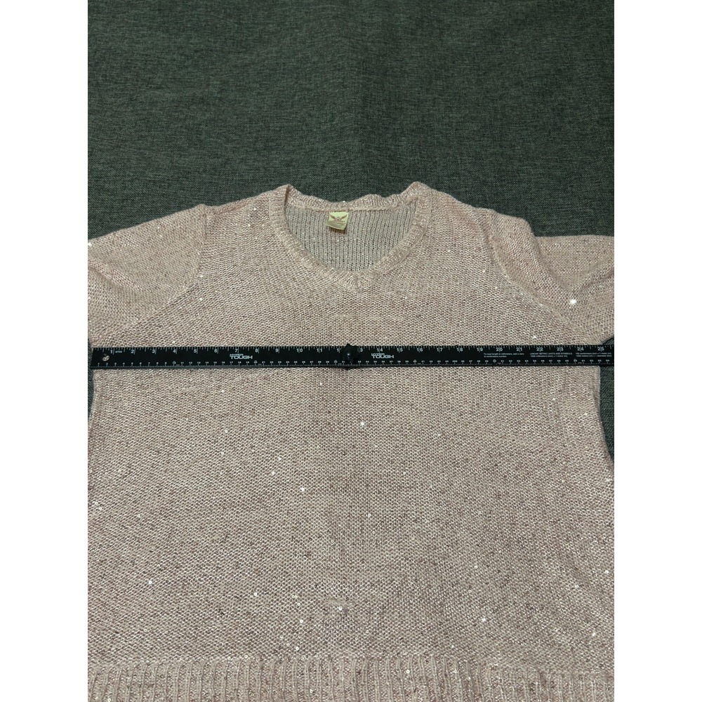 Faded Glory Womens 3X Sweater Pink Sequin Knit Layered Hem V-Neck - Picture 3 of 6